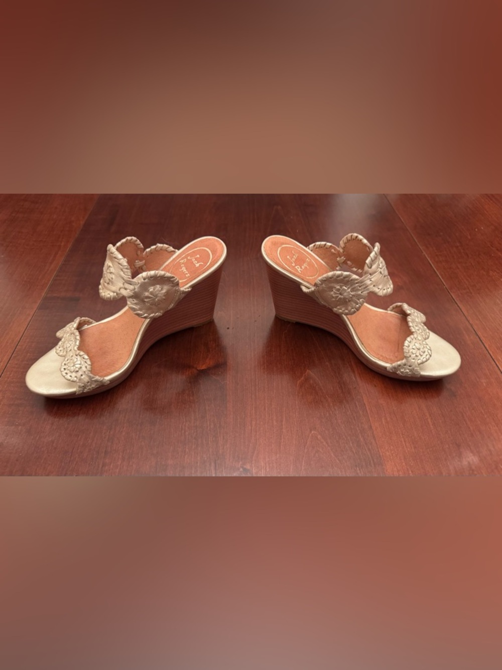 Jack Rogers Scalloped Beige Wedge Sandals